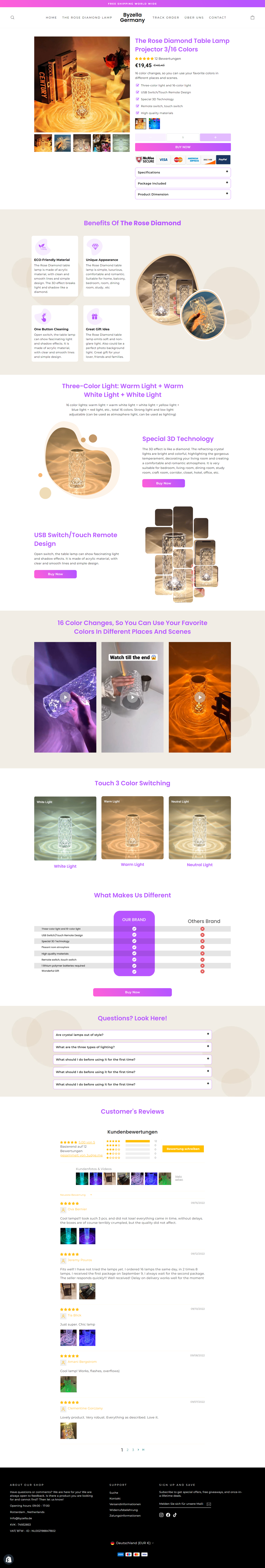 Byzella De Products Led Crystal Table Lamp Rose Light Projector full page screenshot
